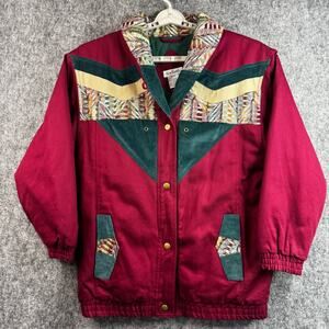 Vintage 90s Two Twenty Southwestern Aztec Jacket Hooded Corduroy Medium